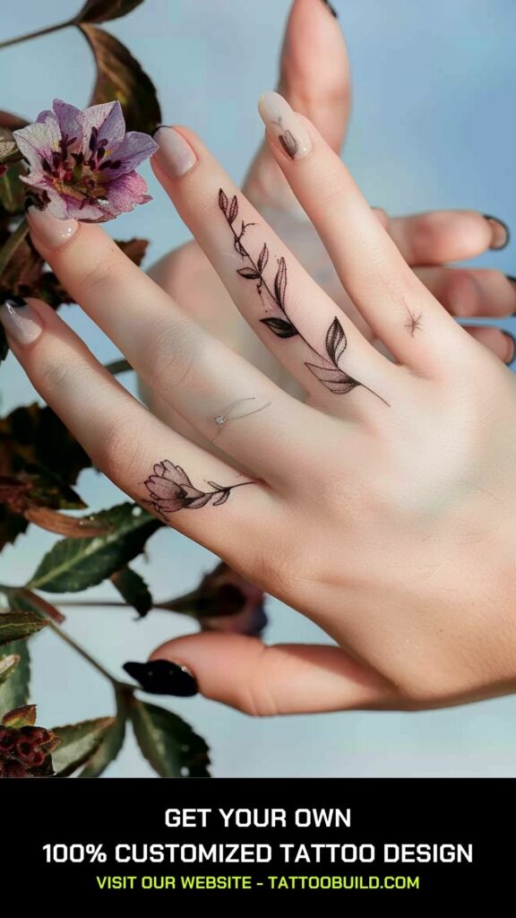 delicate flower finger tattoo