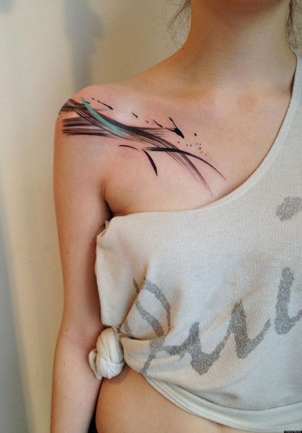 Watercolor brush stroke abstract clavicle tattoo