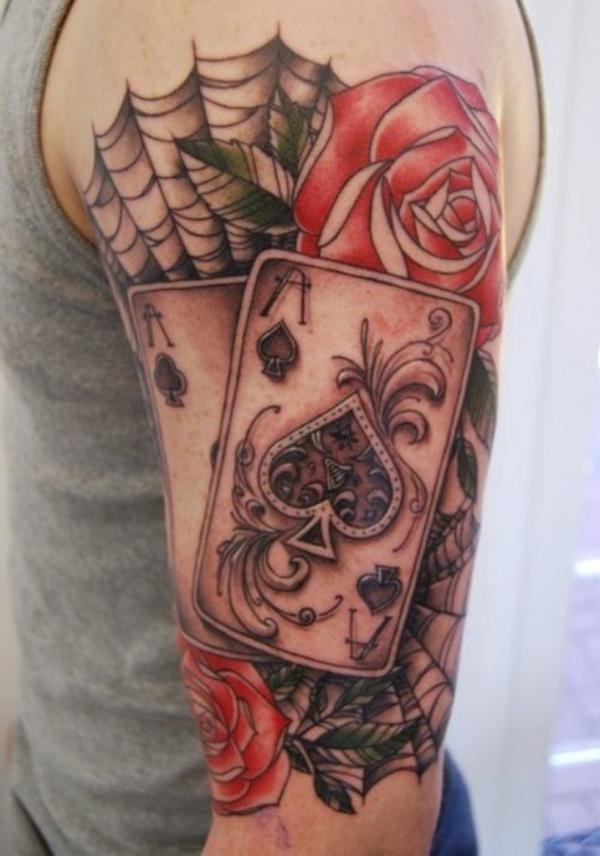 Ace of spade rose and spider web tattoo