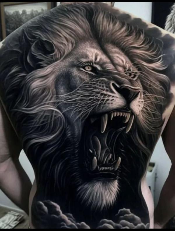 Angry Lion king full back tattoo