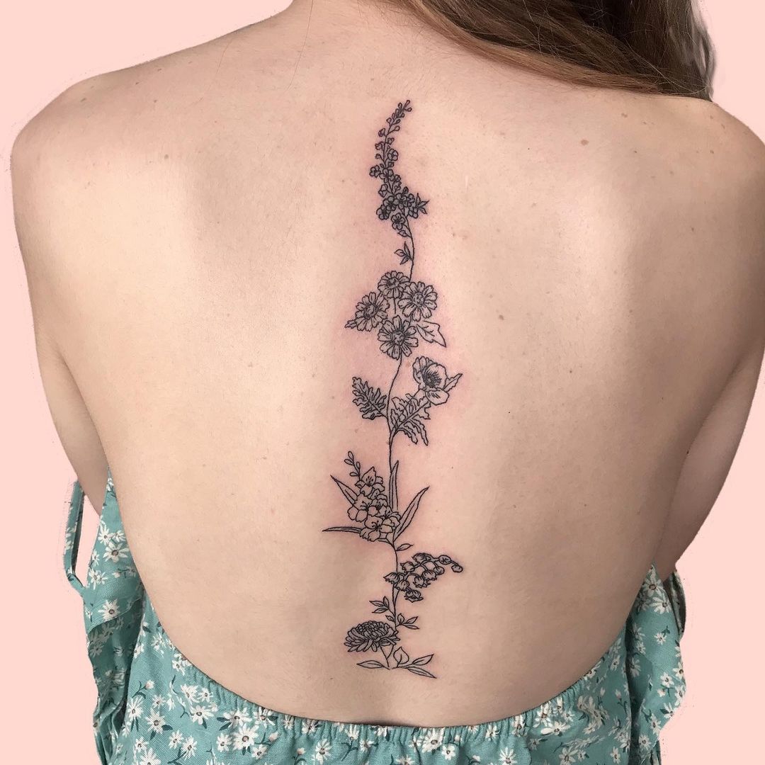 Back Floral Tattoo Design