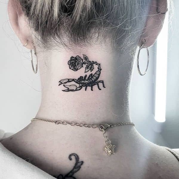 Black Scorpio neck tattoo