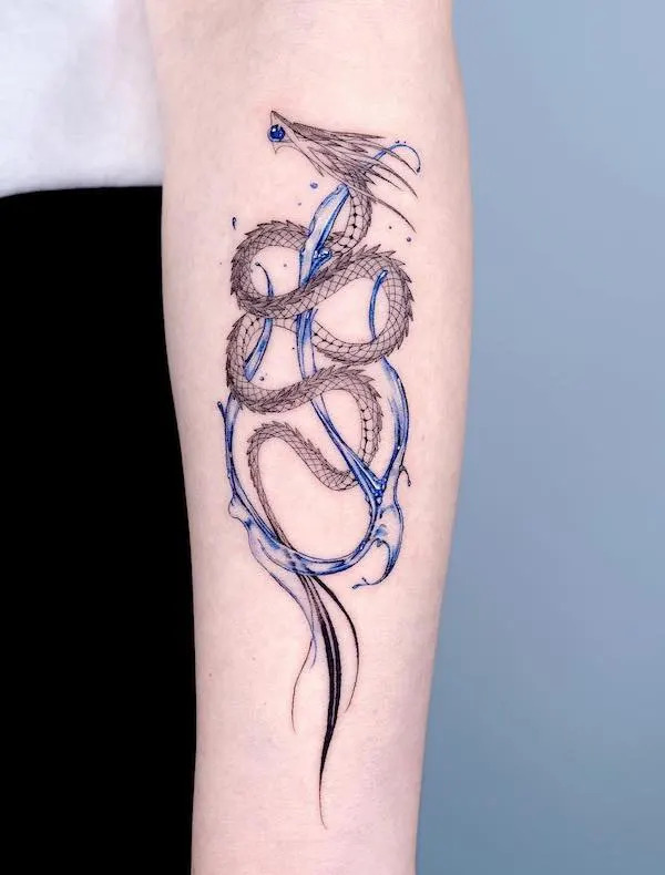 Blue Dragon Arm Tattoo