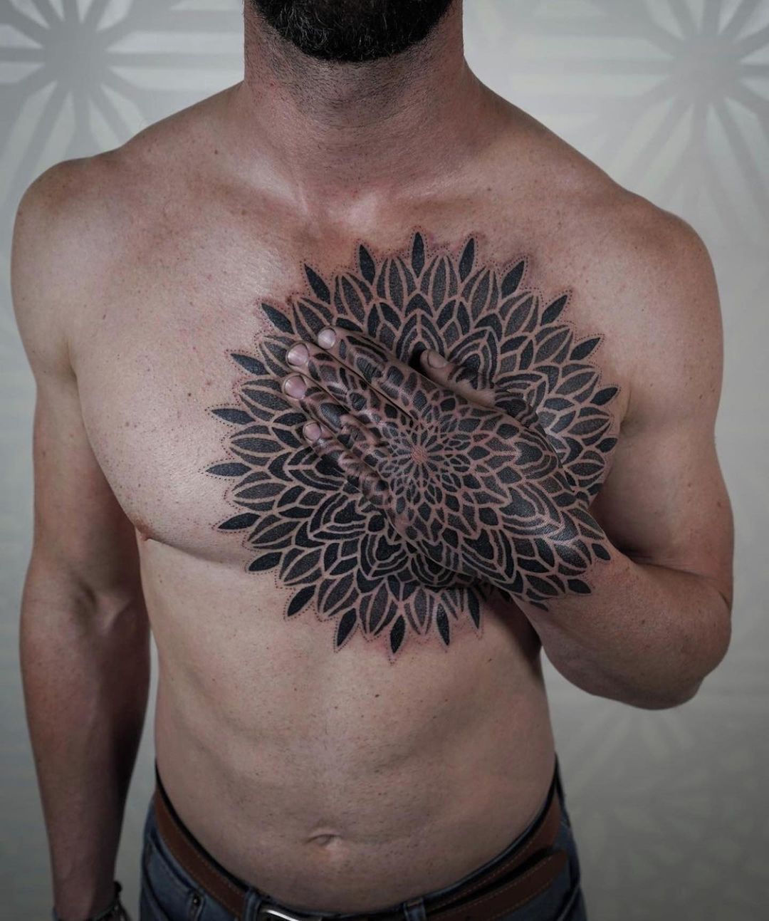 Bold Chest Mandala Tattoo For Men