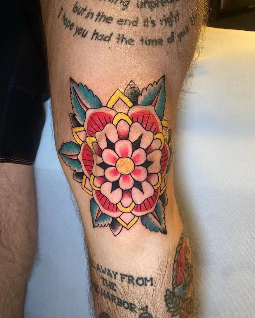 Bright Colourful Mandala Tattoo On Knee