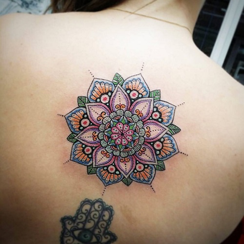 Colorful Style of Mandala Tattoo On Back