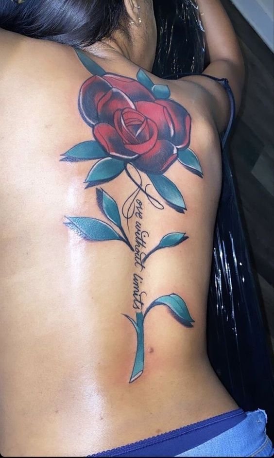 Big Rose Tattoo on Back and Spine