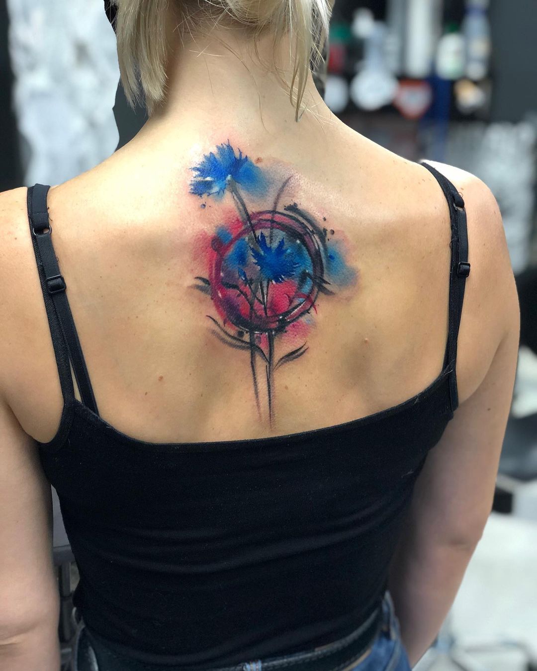 Floral Watercolor Back Tattoo