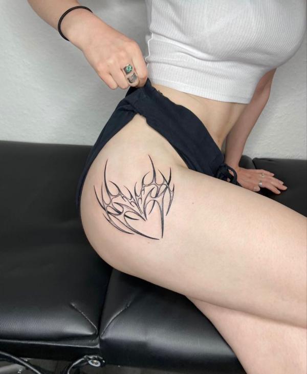 Heart cyber sigilism hip tattoo