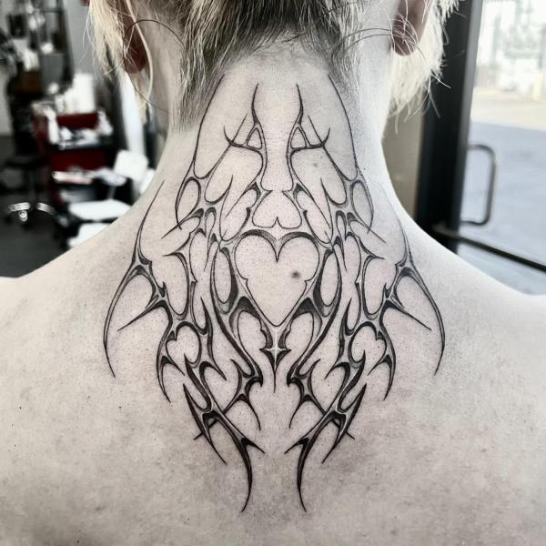 Heart cyber sigilism nape tattoo