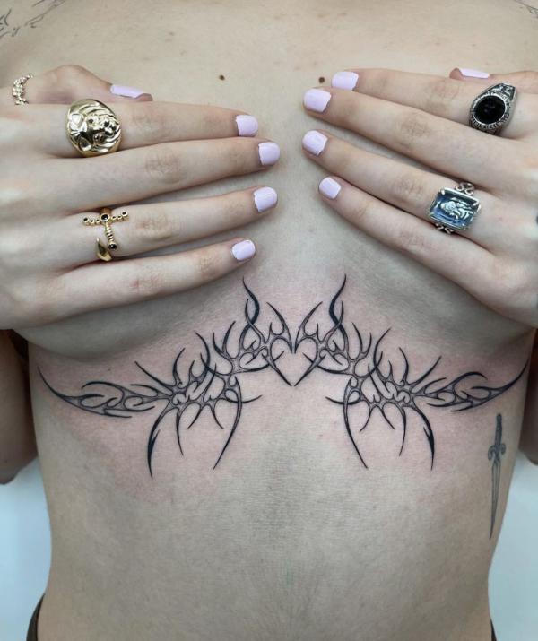 Heart cyber sigilism sternum tattoo