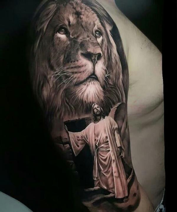 Lion king and Jesus tattoo