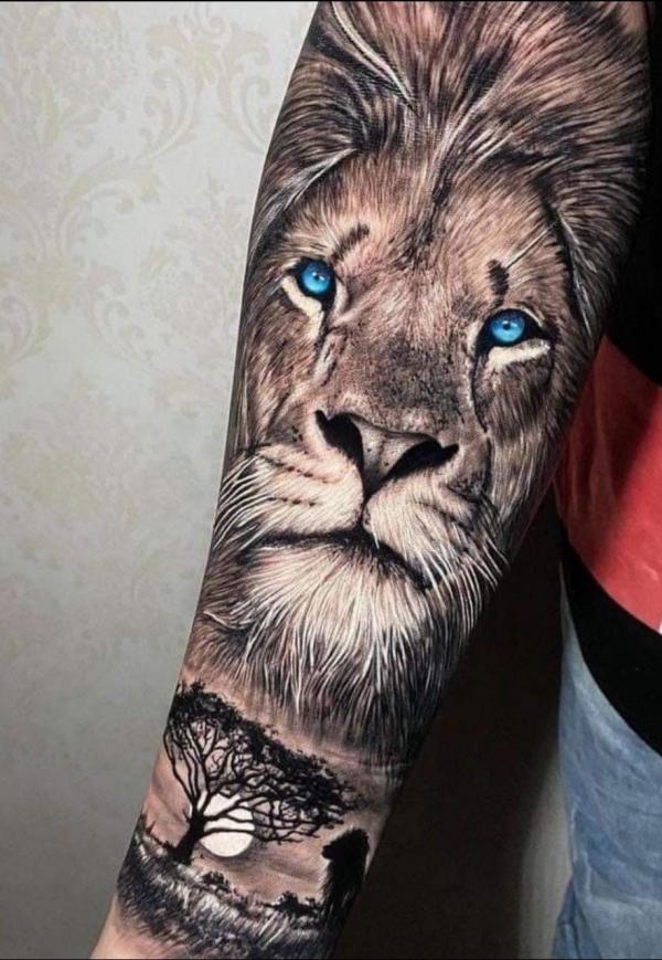 Lion king and full moon tattoo forearm