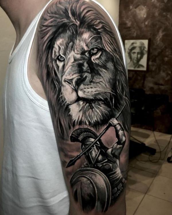 Lion king and warrior tattoo half sleeve