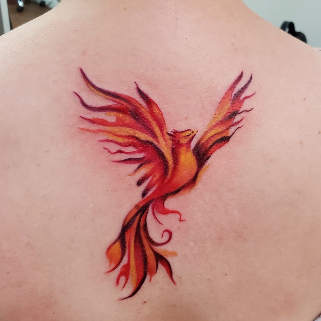 Phoenix Bird Back Tattoo (2)