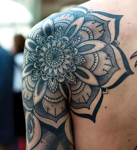 mandala shoulder tattoo