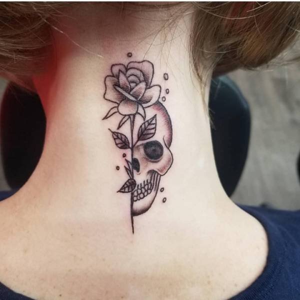 half skull, half rose tattoo design