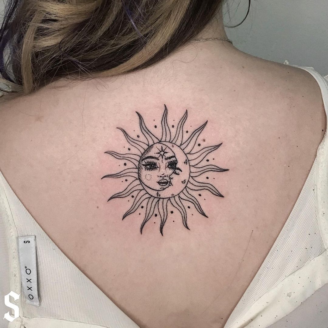 Stunning Back Sun & Moon Tattoo