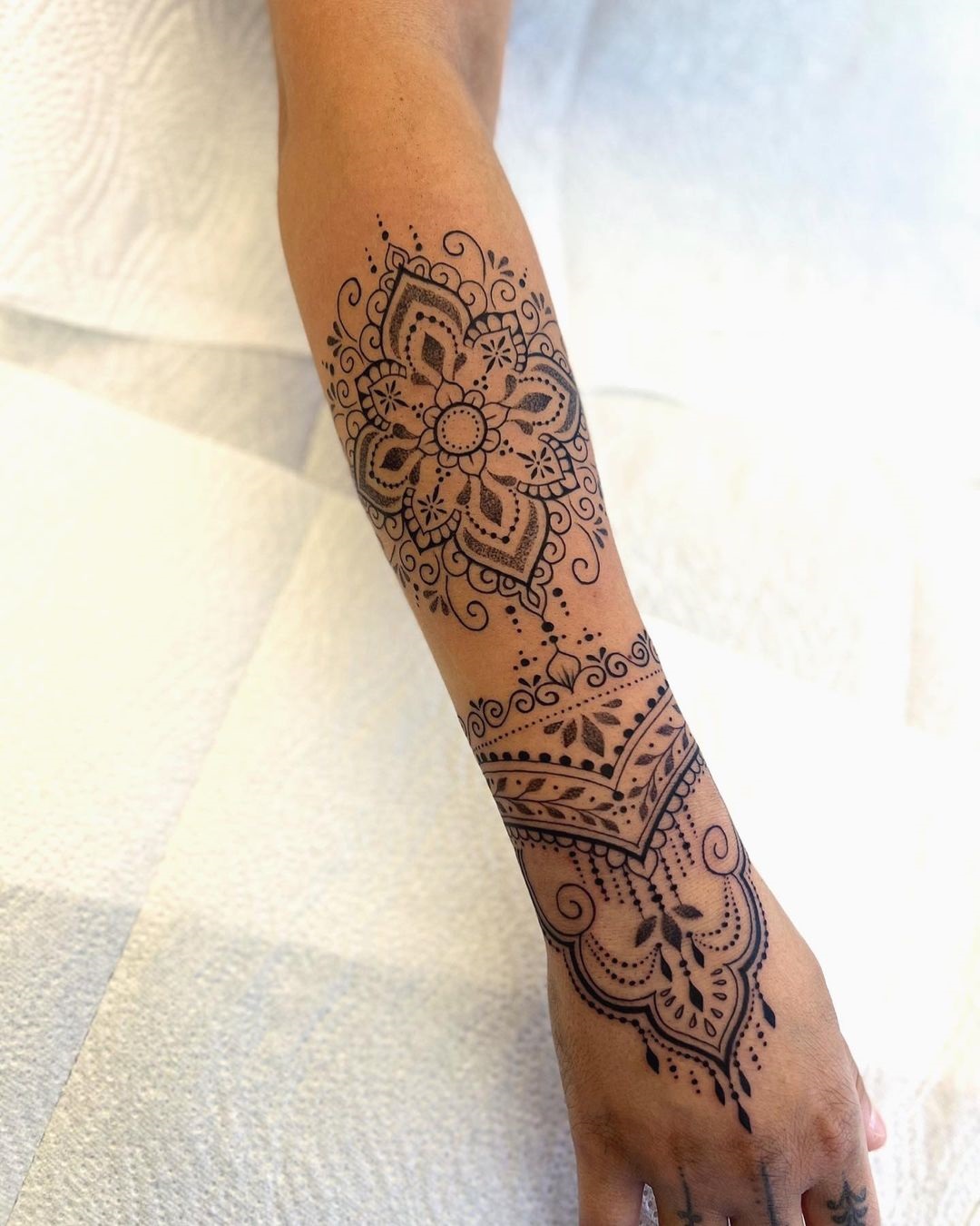 Stylish Mandala Pattern Tattoo On Forearm