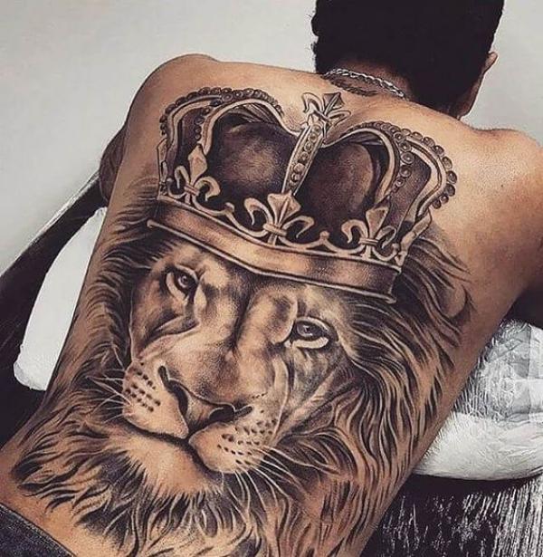 The lion king with crown back tattoo