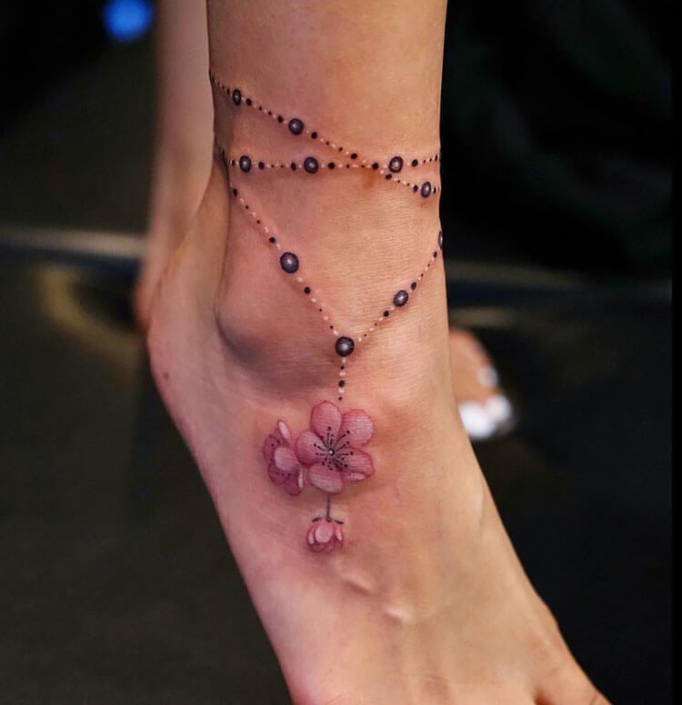 Cherry Blossom Ankle Tattoo