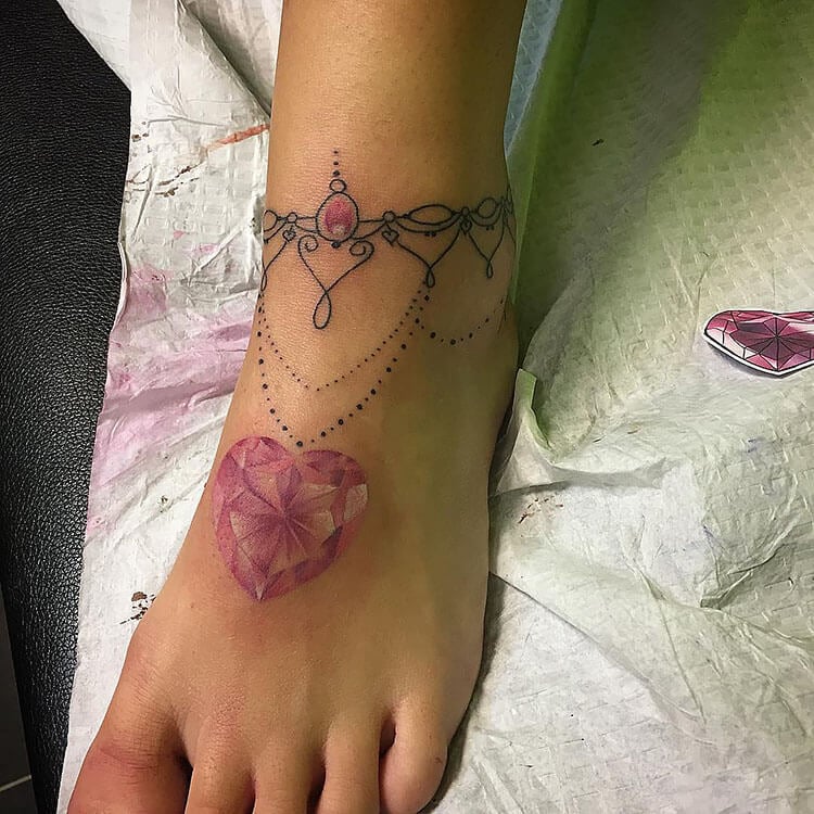 Pink Diamond Heart Tattoo