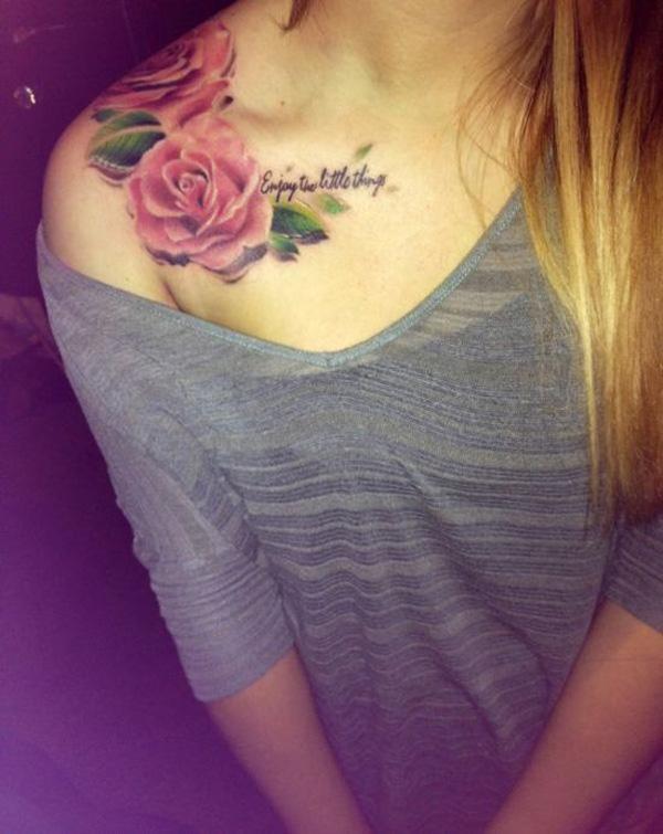 Rose tattoo with words - Enjoy the little things