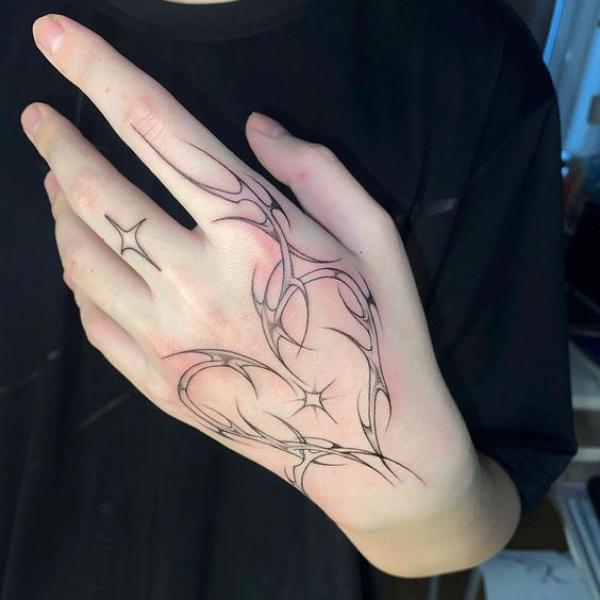 cyber sigilism heart hand tattoo