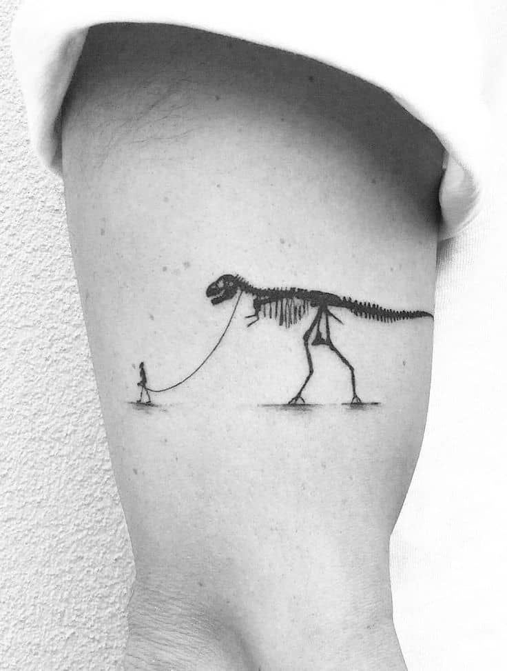 Dinosaur Skeleton Realistic Fine Line Tattoo