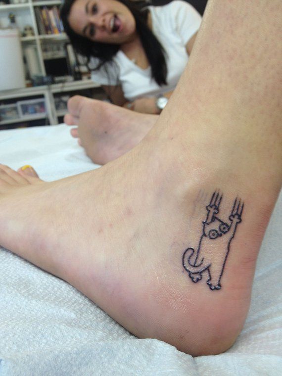 Funny Cat Ankle Art Tattoo