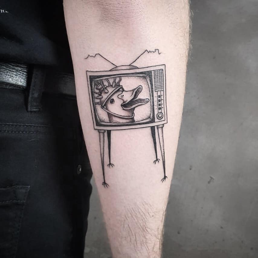 Funny Tv Duck Contemporary Black Tattoo