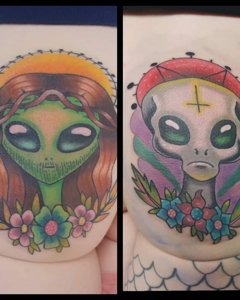 Grey Cute Funny Alien Butt Tattoo