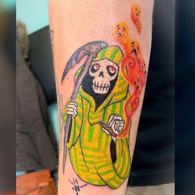 Grimreaper Smoking Weed Recovery Tattoo