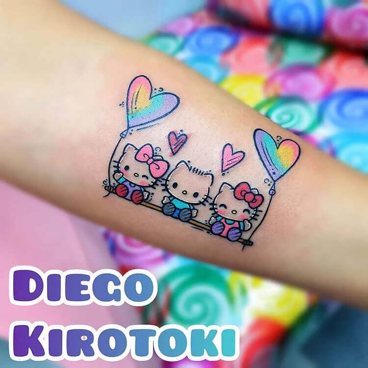 Hello Kitty with Heart Balloons Tattoo