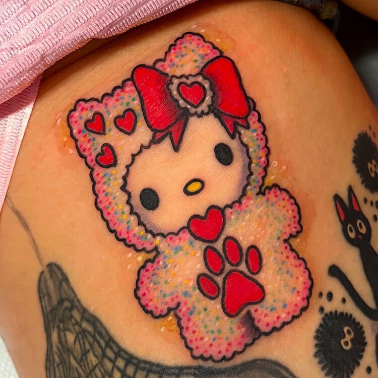 Hello Kitty in Fluffy Costume Tattoo