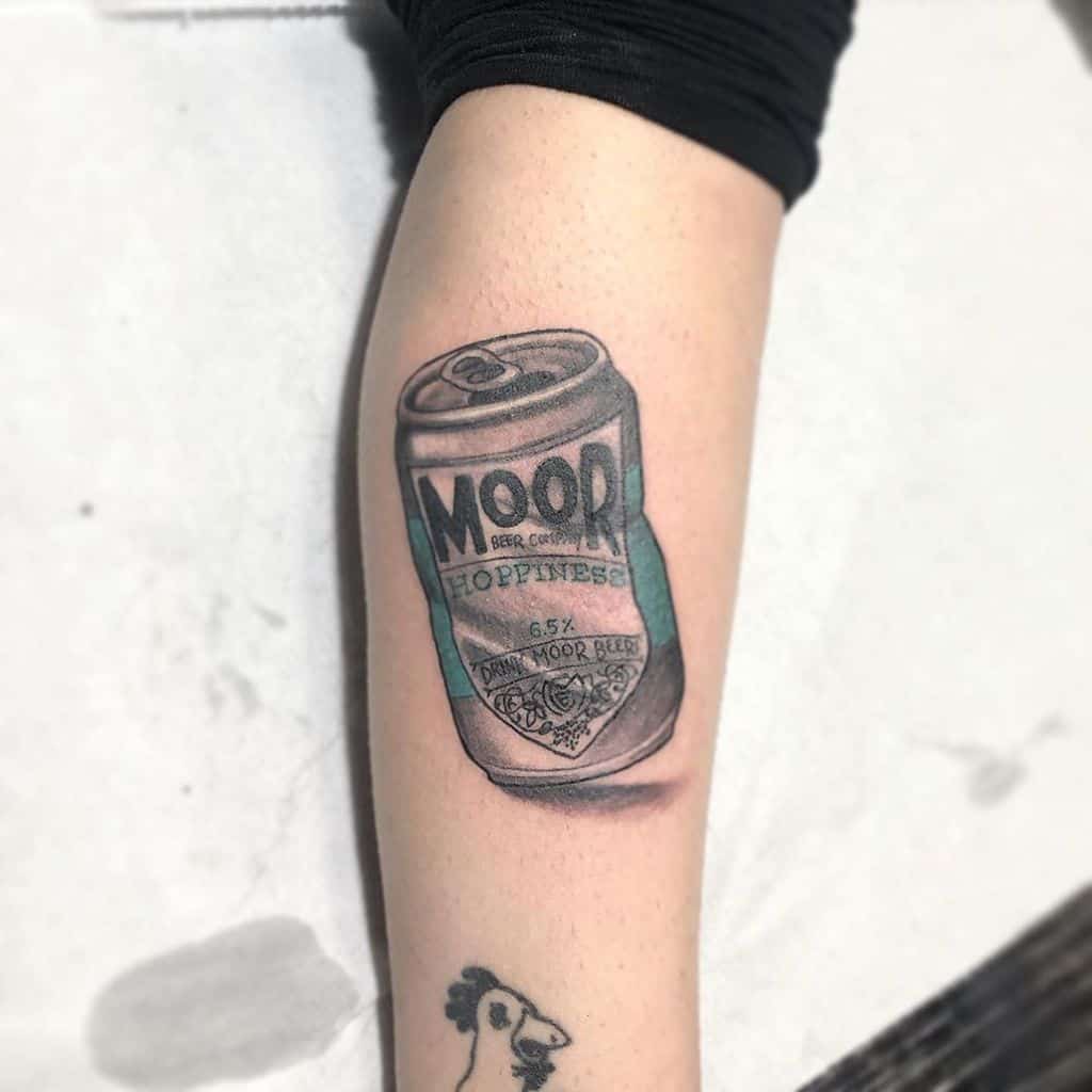 Moor Hoppiness Beer Can Leg Tattoo