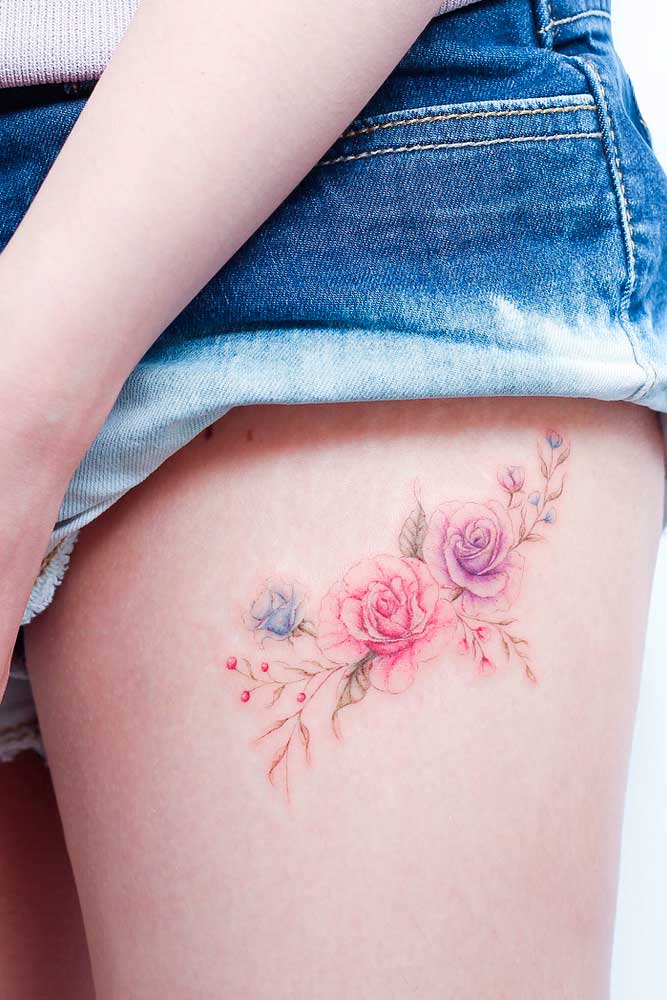 Rose Tattoos On A Thigh #rosetattoo #floraltattoo