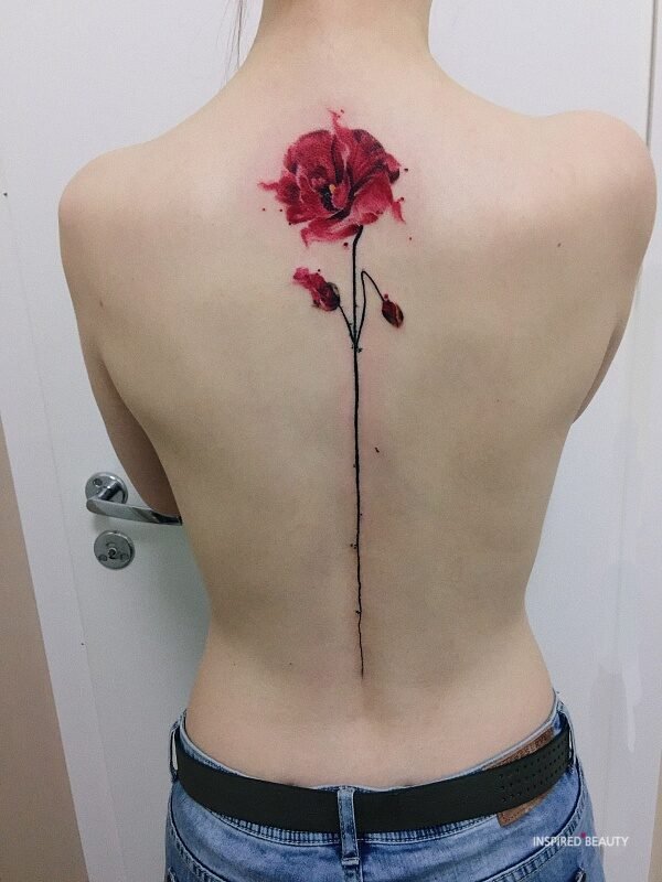 red rose spine tattoos for women