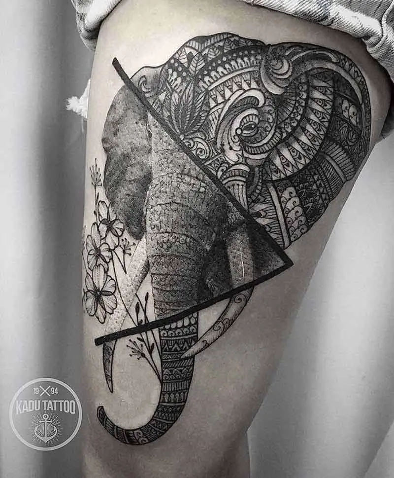 Mandala Tattoo Elephant Design Over Leg