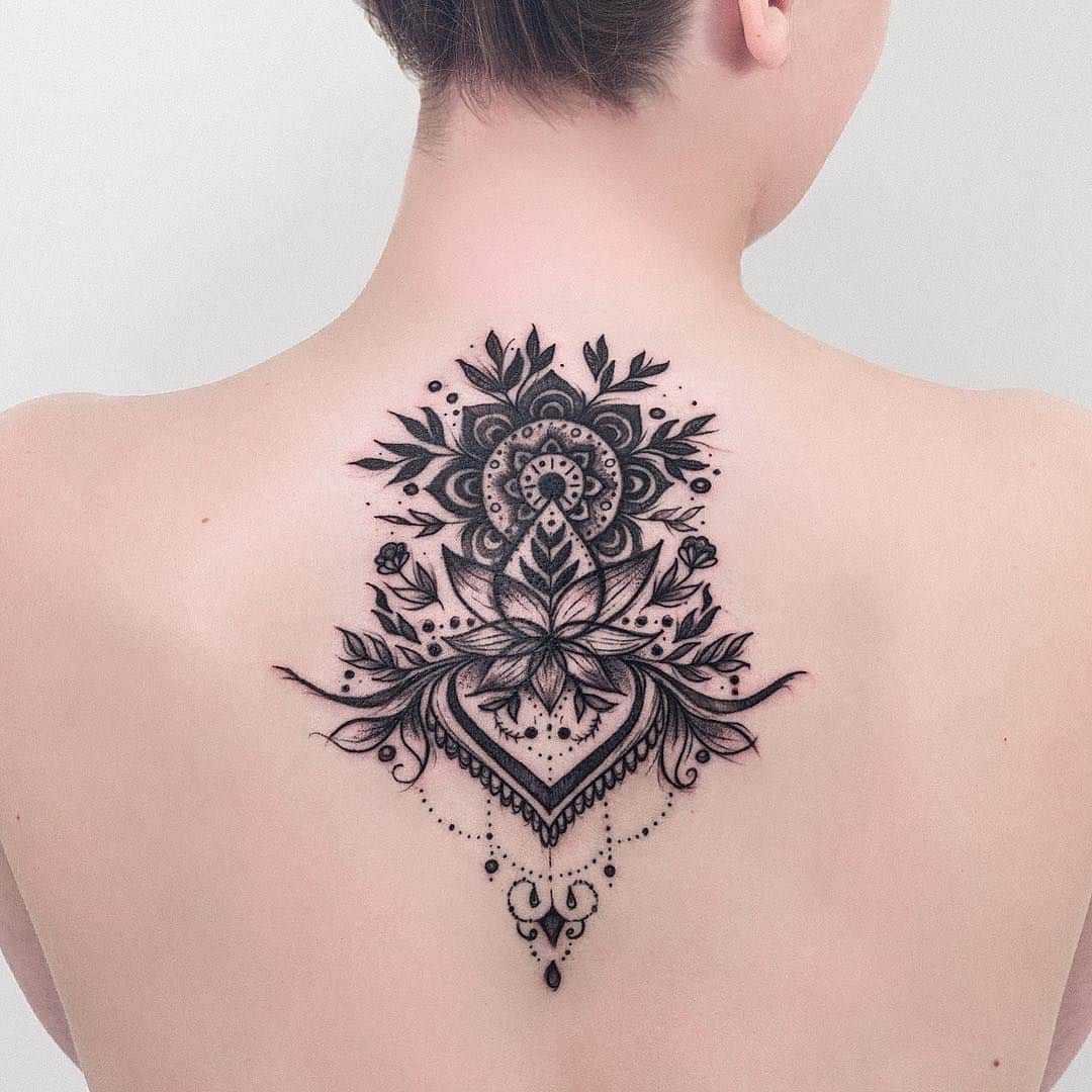 Mandala Tattoo Neck Placement With Gorgeous Flowers