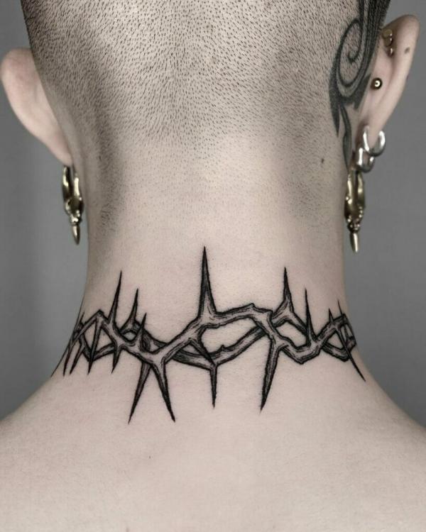 Barbed wire necklace tattoo