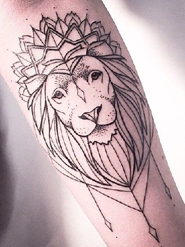 Black and Dot Work Lion Tattoo on Wrist