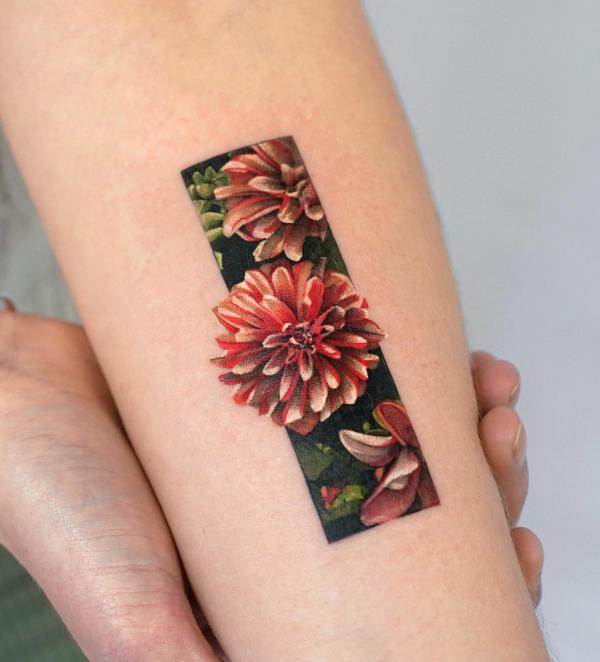 Dahlia rectangular tattoo