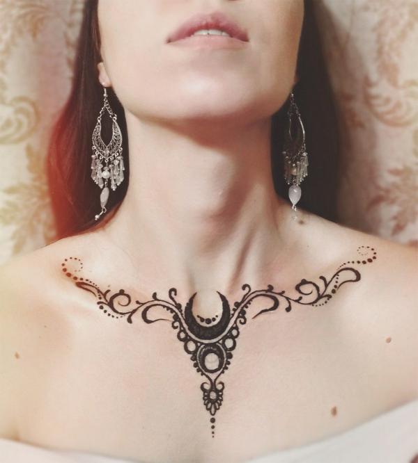 Henna moon necklace tattoo