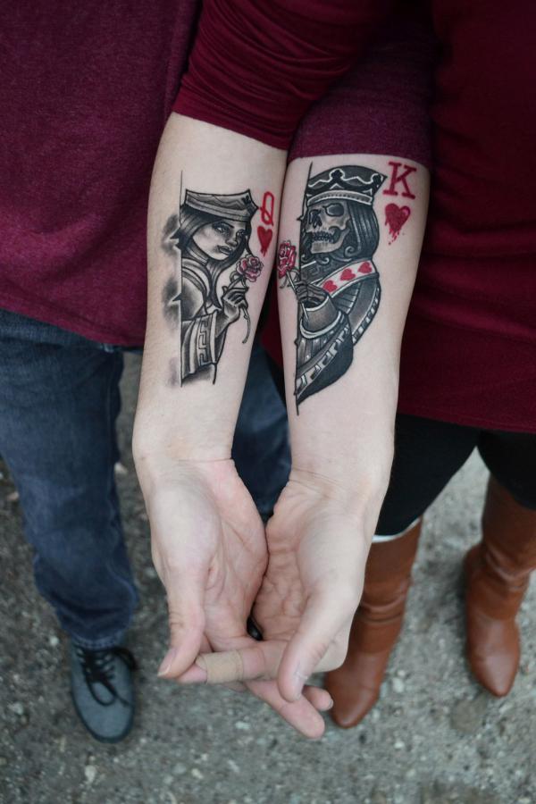 King and queen playing cards matching tattoo