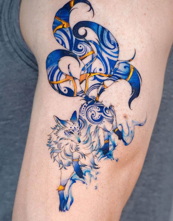 Kintsugi nine-tailed fox tattoo by @e.nal_.tattoo