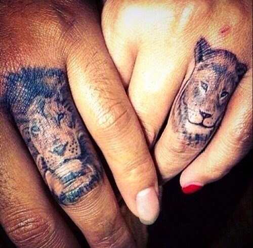 Small Lion and Lioness Tattoo for Couples