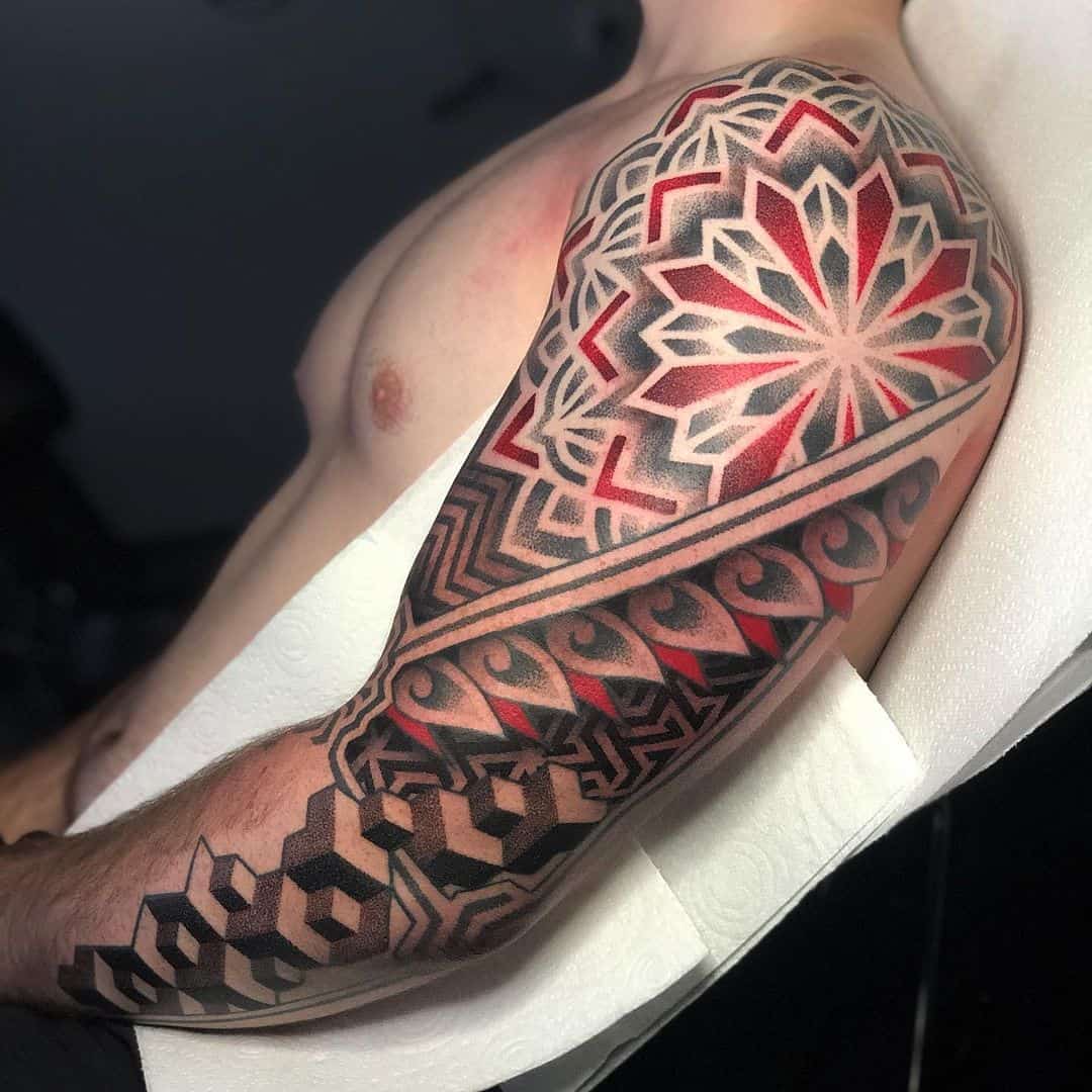 Mandala Tattoo Arm Red & Black Design