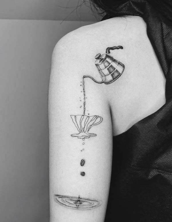 Pouring coffee tattoo by @hailey_blossom