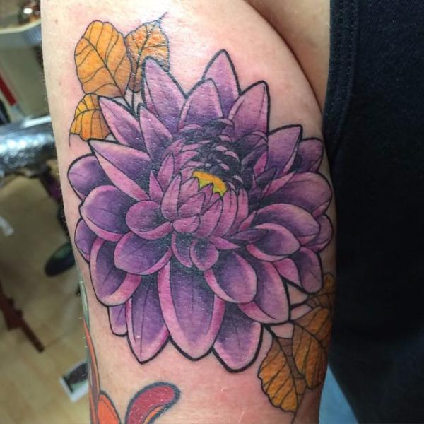 Purple transitional dahlia tattoo